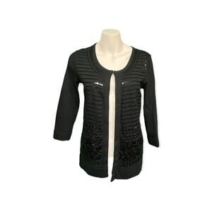 Rafaella Black Call Me Yours Sequined Cardigan Size Small (Small)